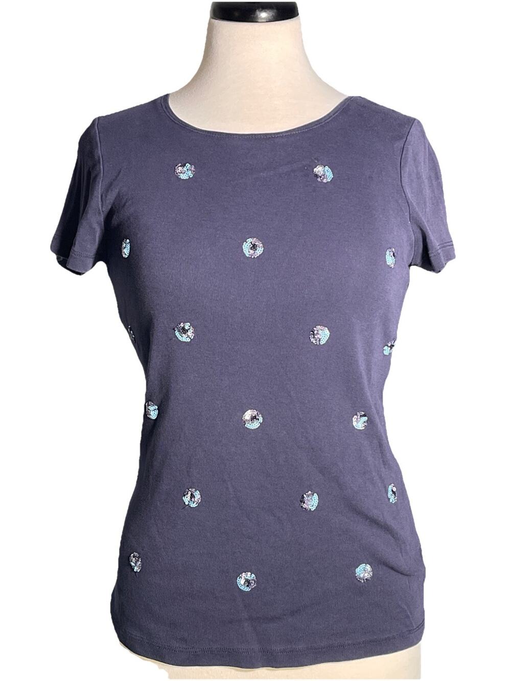 Talbots The Talbots Tee PS Navy Blue Sequins 100% Cotton Nautical